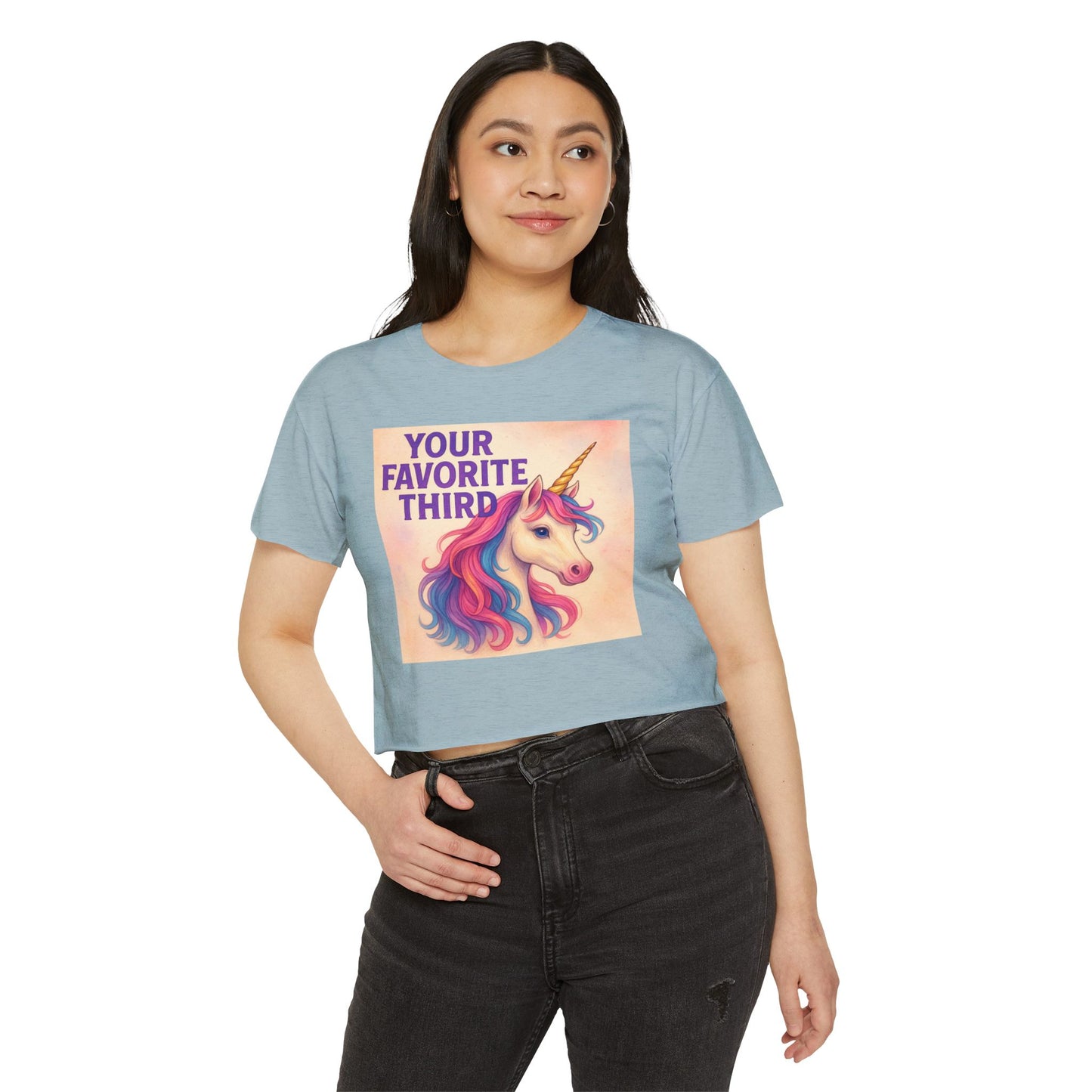 Your Favorite Third Crop Top – Funny Unicorn Poly Pride Womens Crop Top, Queer Whimsical Festival Shirt
