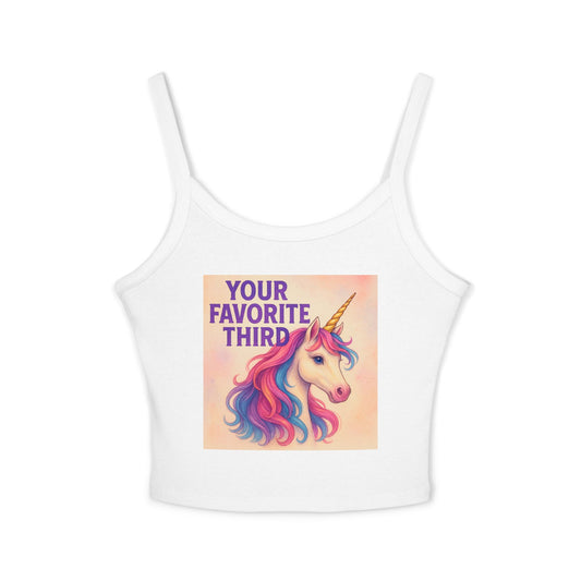 Your Favorite Third Tank Top – Funny Unicorn Poly Pride Womens Spaghetti Strap Tank, Queer Whimsical Festival Shirt