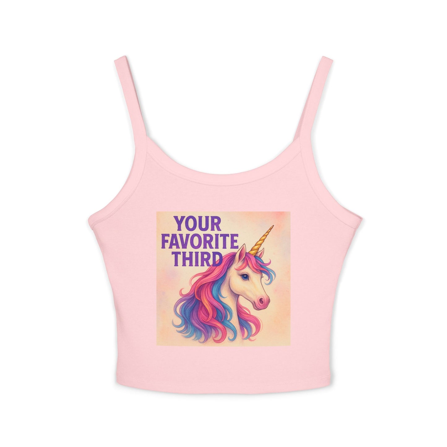 Your Favorite Third Tank Top – Funny Unicorn Poly Pride Womens Spaghetti Strap Tank, Queer Whimsical Festival Shirt