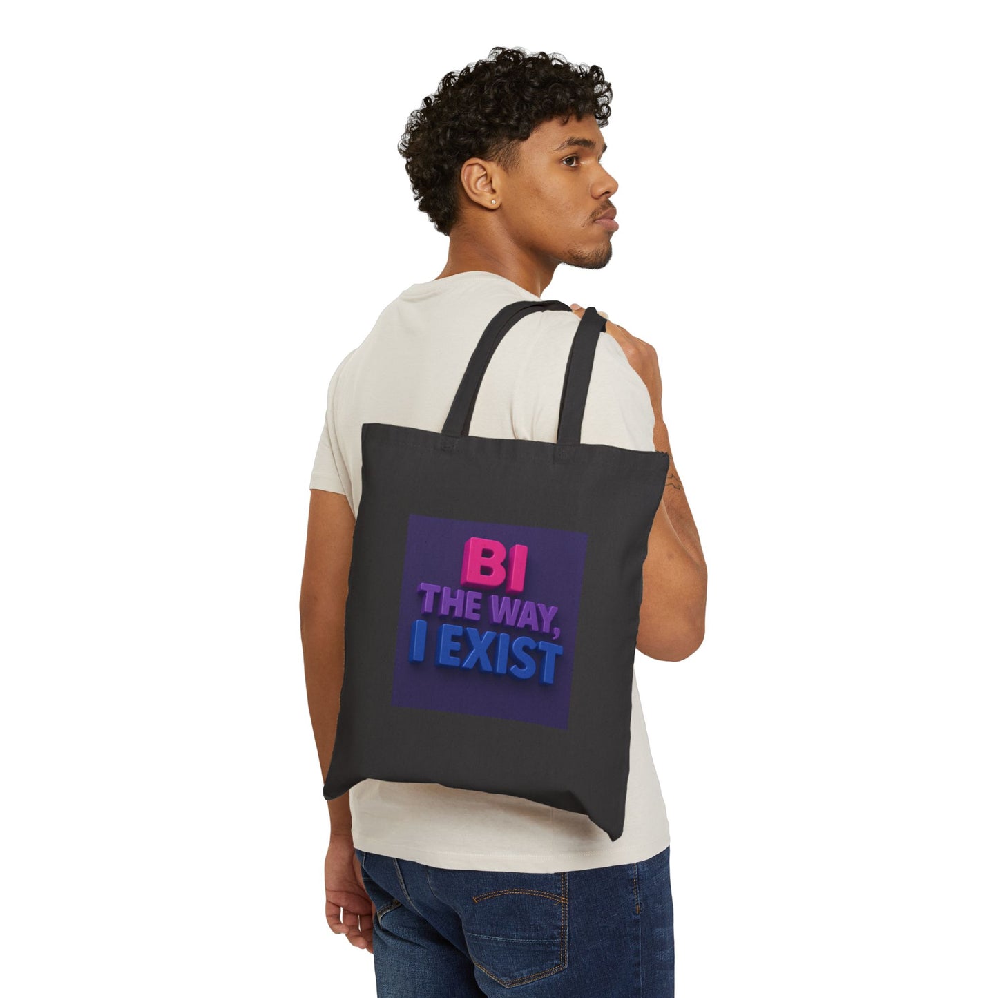 Pride Cotton Canvas Tote Bag - Bi the Way, I Exist, LGBTQ+ Gift, Eco-Friendly Shopper, Beach Bag, Everyday Use
