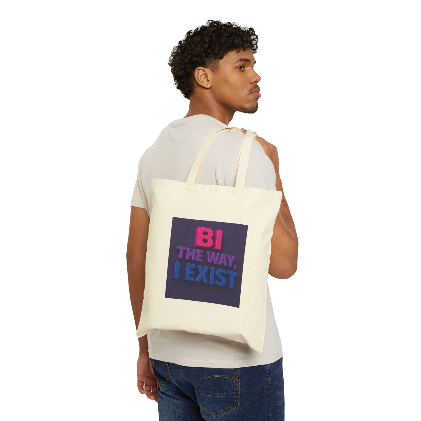 Pride Cotton Canvas Tote Bag - Bi the Way, I Exist, LGBTQ+ Gift, Eco-Friendly Shopper, Beach Bag, Everyday Use