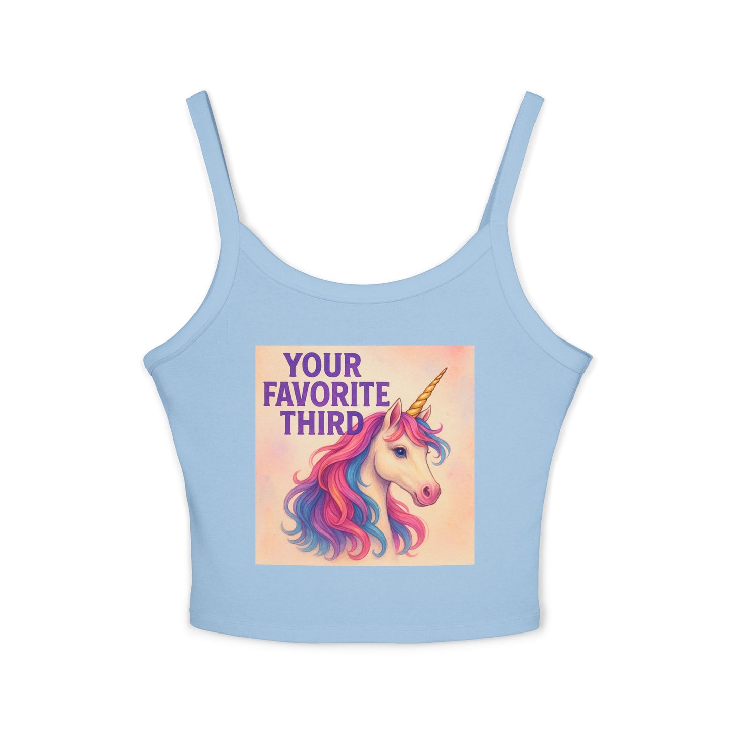 Your Favorite Third Tank Top – Funny Unicorn Poly Pride Womens Spaghetti Strap Tank, Queer Whimsical Festival Shirt