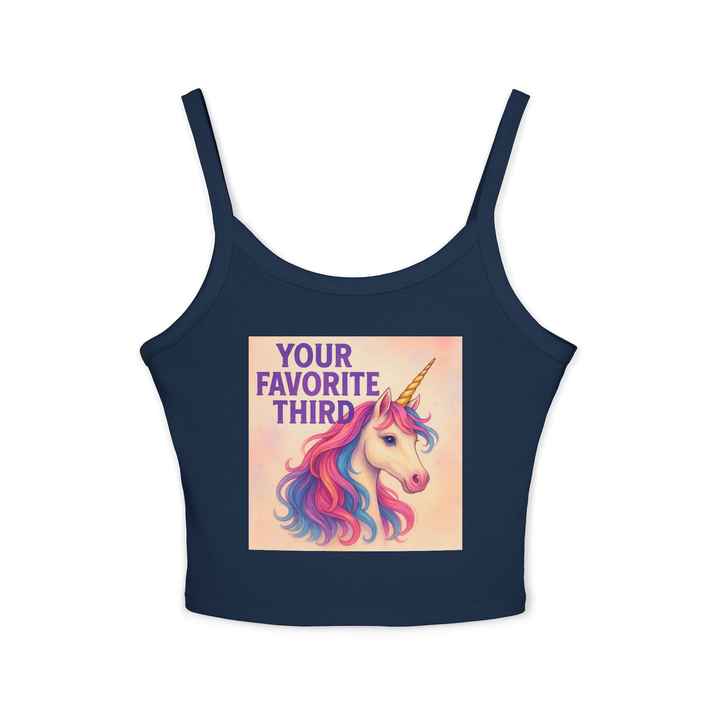 Your Favorite Third Tank Top – Funny Unicorn Poly Pride Womens Spaghetti Strap Tank, Queer Whimsical Festival Shirt