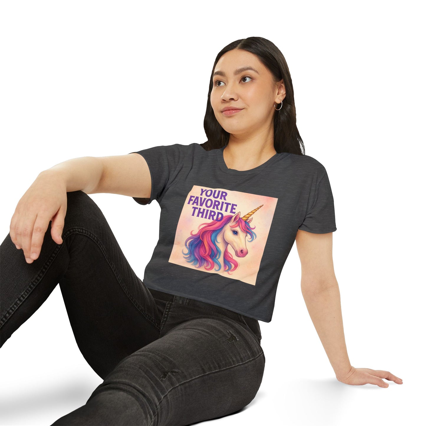 Your Favorite Third Crop Top – Funny Unicorn Poly Pride Womens Crop Top, Queer Whimsical Festival Shirt