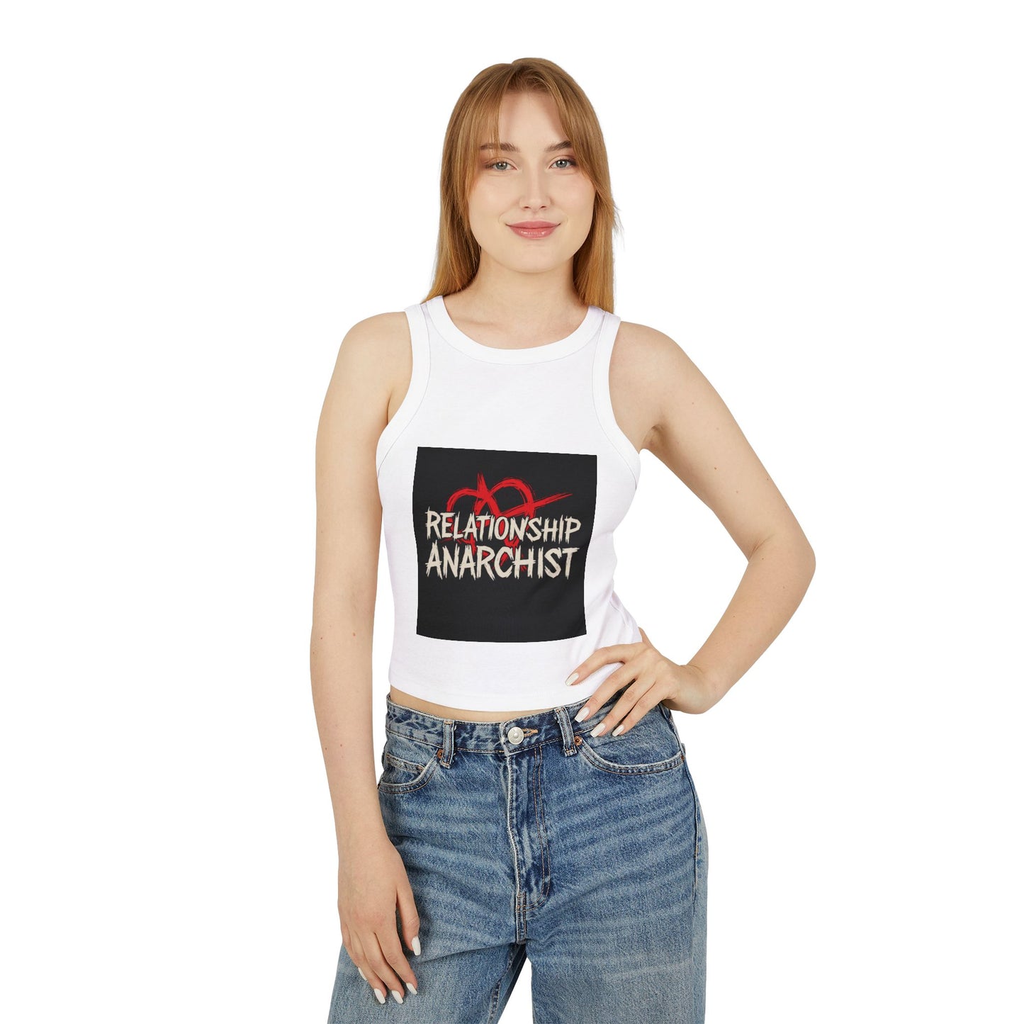 Women's Cropped Tank Top - Relationship Anarchist Tee for Free Spirits, Casual Wear, Festival Style, Gift for Her