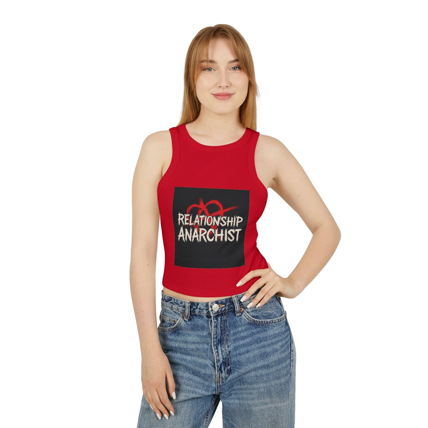 Women's Cropped Tank Top - Relationship Anarchist Tee for Free Spirits, Casual Wear, Festival Style, Gift for Her